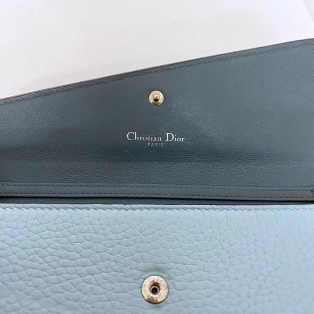 Christian Dior Foldable Long Wallet Light Blue